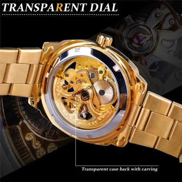 Design FORSINING Skeleton Mechanical Watch Black Steel Watches - 7