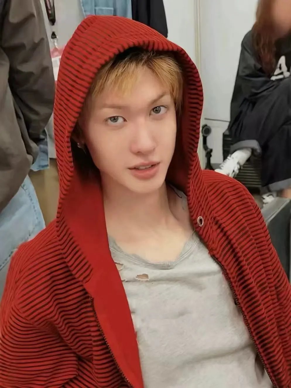 Design Ribbed Hooded Jacket Red Hoodie - 5