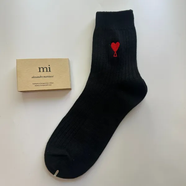 AMI Paris Heart Embroidered Black Socks - 1