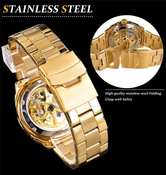 Design FORSINING Skeleton Mechanical Watch Black Steel Watches - 8