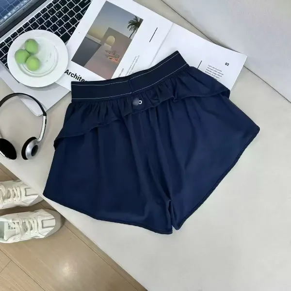 Design Layered Waistband Shorts Navy Blue Shorts - 1