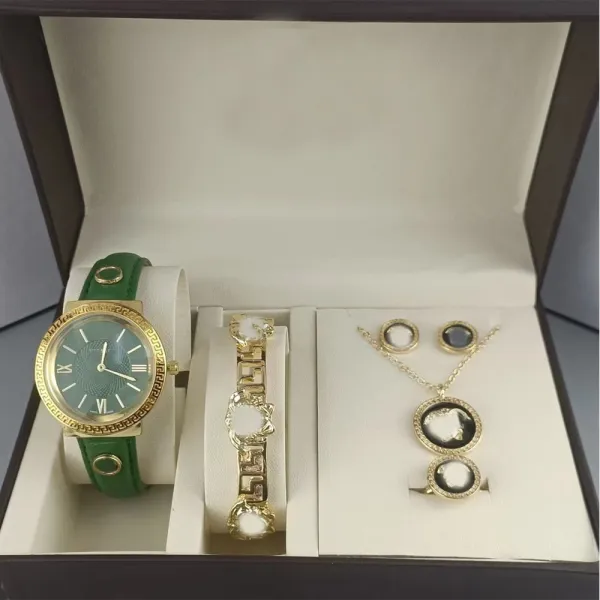 Versace Medusa Icon Set Green Gold Jewelry and Watch - 4