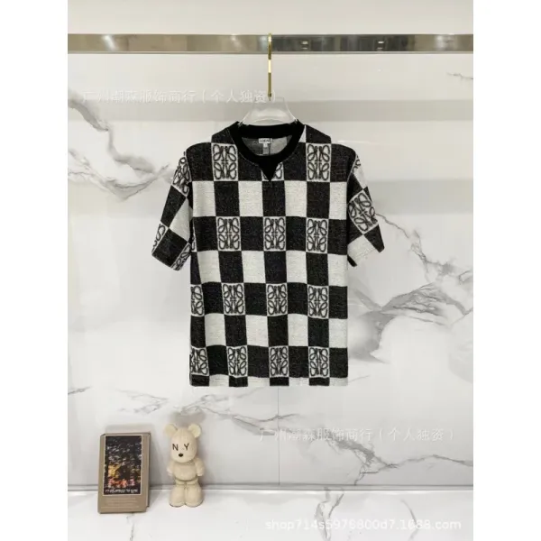 Design Checkerboard Logo Knit T-Shirt Black and White - 1