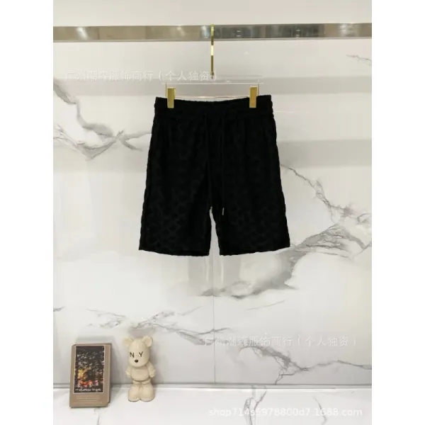 Design Black Textured Drawstring Shorts - 1