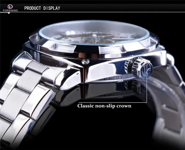 Design FORSINING Skeleton Mechanical Watch Black Steel Watches - 18