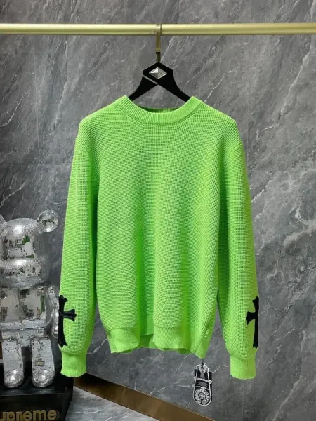 Chrome Hearts Cross-Embroidered Waffle Knit Sweater Neon Green - 1