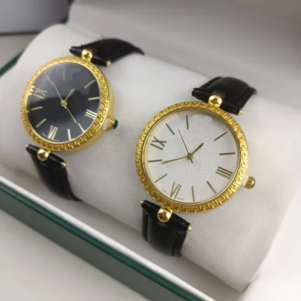 Versace Greca Pattern Gold-Plated Quartz Watch with Black Leather Strap Watches - 3