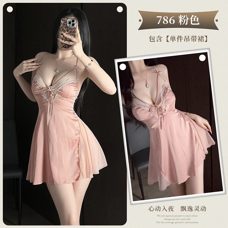 Lace-Trimmed Cross-Back Slip Dress White Sleepwear