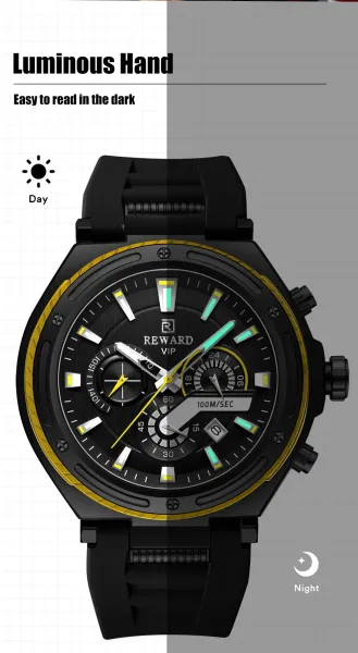 Design Reward VIP Chronograph Black with Yellow Accents Watch Watches - 11