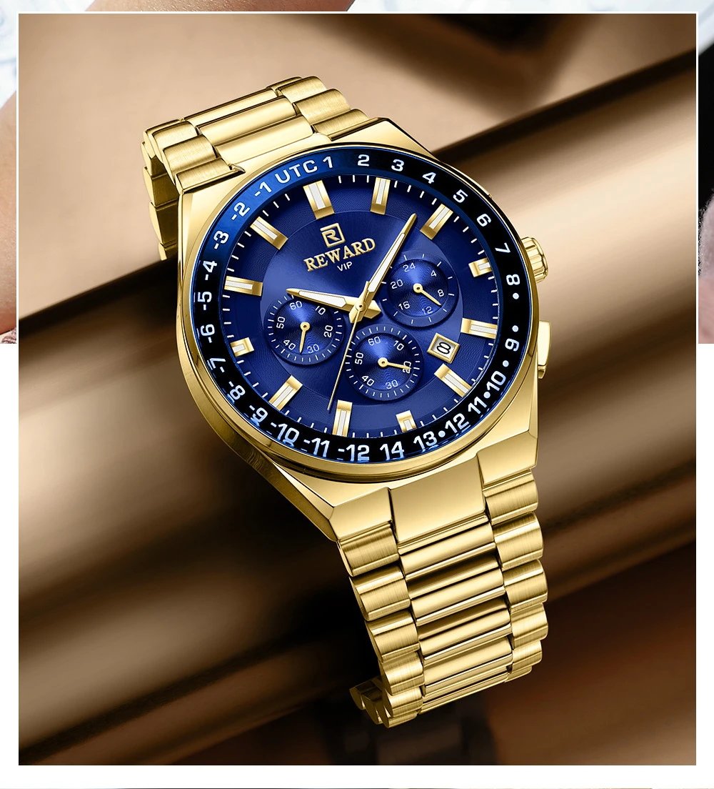 Design Reward VIP Chronograph Gold Blue Watch Watches - 8