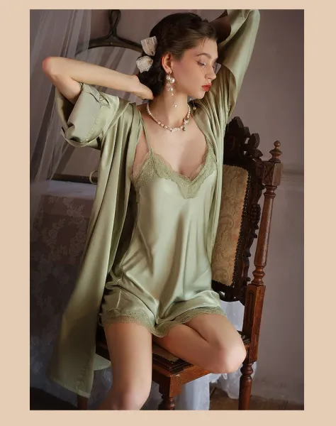 Design 2287D Lace Trim Satin Slip Dress with Removable Pad Sleepwear - 36