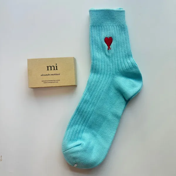 AMI Paris Alexandre Mattiussi mi Heart Embroidered Turquoise Socks - 1
