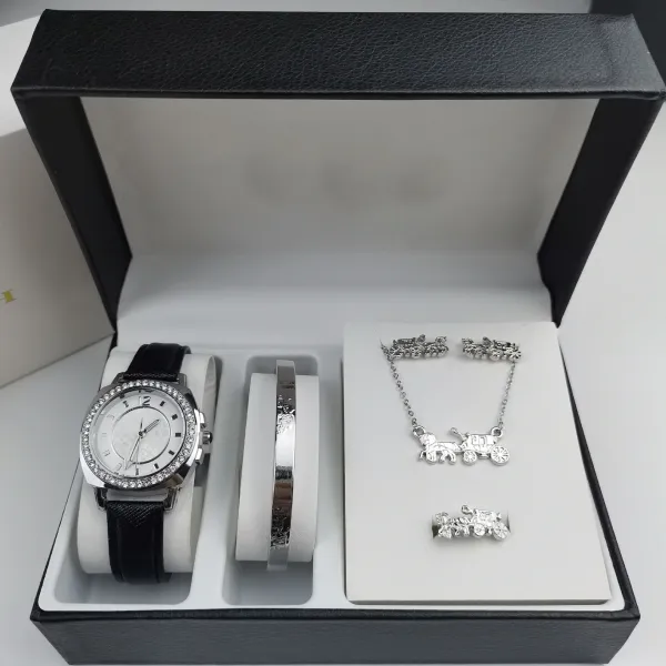 Design Horse Carriage Jewelry Set with Crystal-Embellished Watch Black Strap - 1