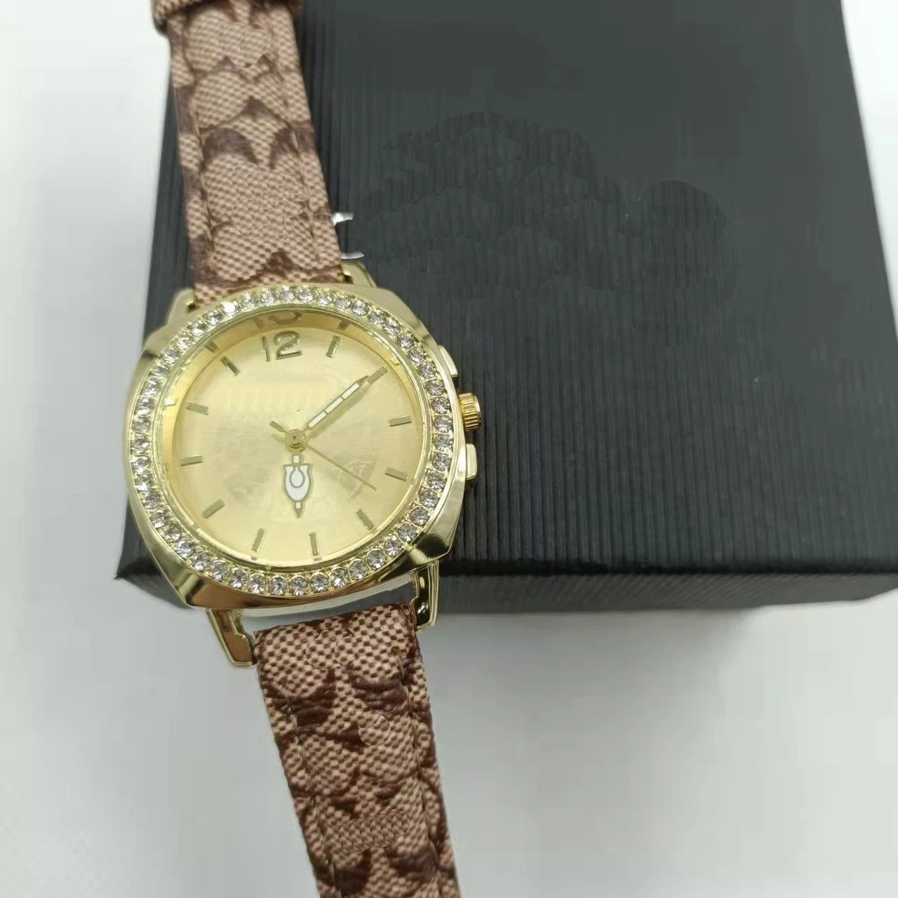 Coach Madison Gold-Tone Crystal-Embellished Watch with Signature Print Strap Watches - 5