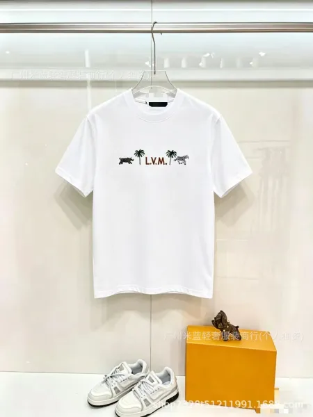Design LV.M. Palm Tree & Animal Embroidered White T-Shirt Tops.t Shirts - 1