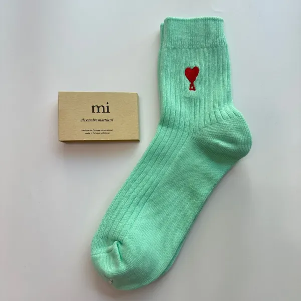 AMI Paris Mi by Alexandre Mattiussi Heart Embroidered Gray Socks - 7