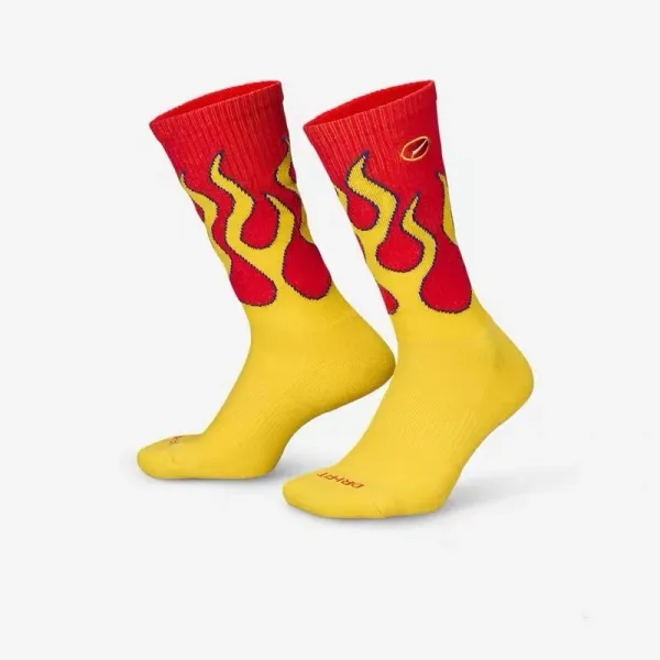 Design Flame Print Crew Socks Red Yellow - 1