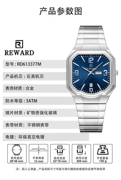 Design Reward Octagon Blue Dial Stainless Steel Watch Watches - 4