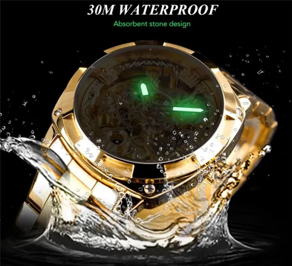 Design FORSINING Skeleton Mechanical Watch Black Steel Watches - 9