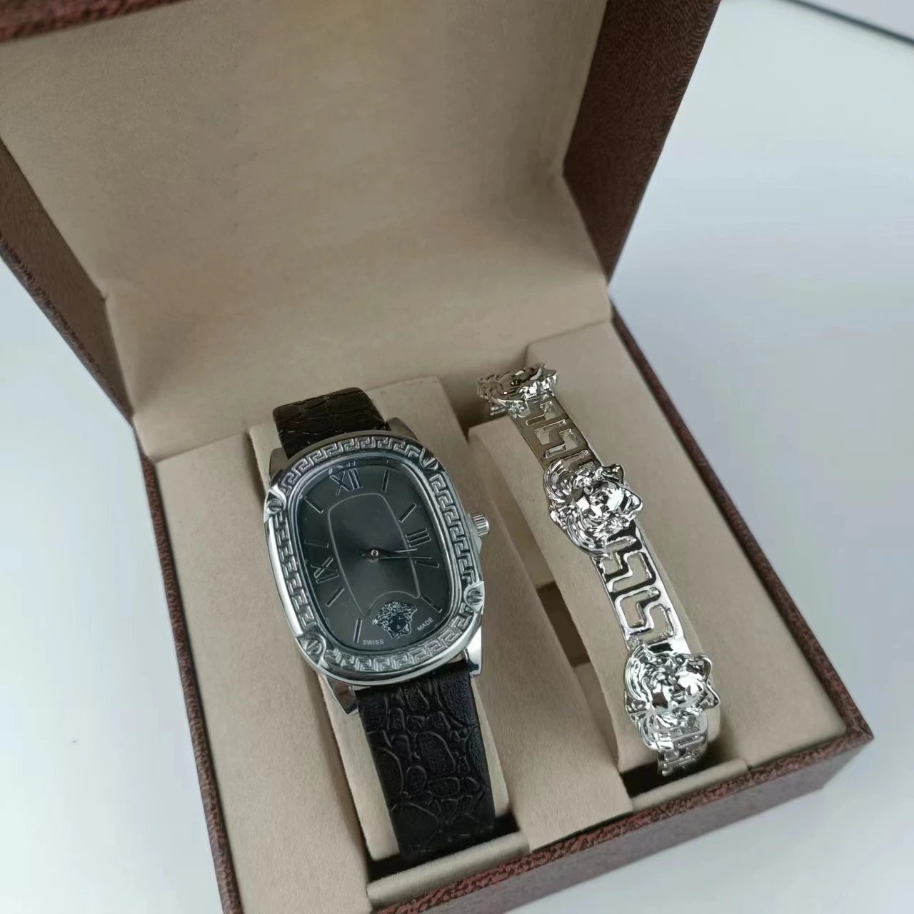 Versace Palazzo Empire Silver Watch with Black Alligator Strap and Medusa Bracelet Watches - 4