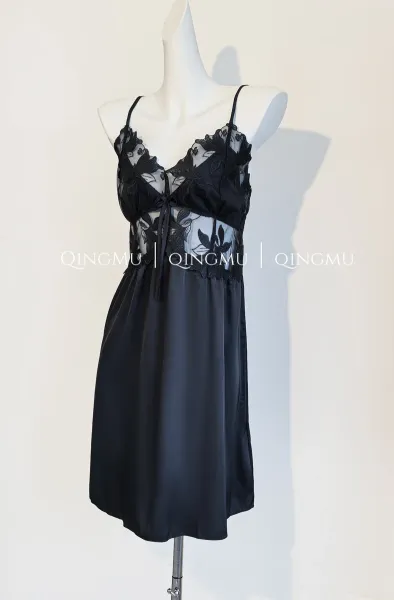 Design QINGMU Lace-Embroidered Sheer Robe Set in Light Blue Sleepwear - 38