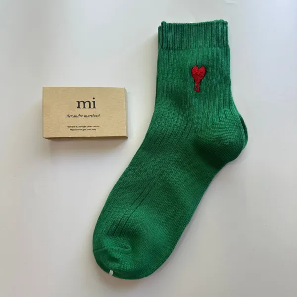 AMI Paris Alexandre Mattiussi MI Heart Embroidered Green Socks - 1