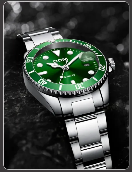Design DOM Diver-Style Quartz Watch Black Silver Watches - 17