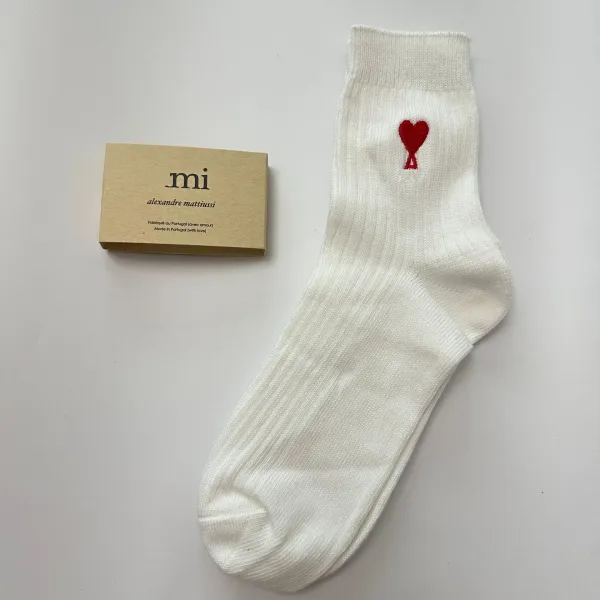 AMI Paris Mi by Alexandre Mattiussi Heart Embroidered Gray Socks - 6