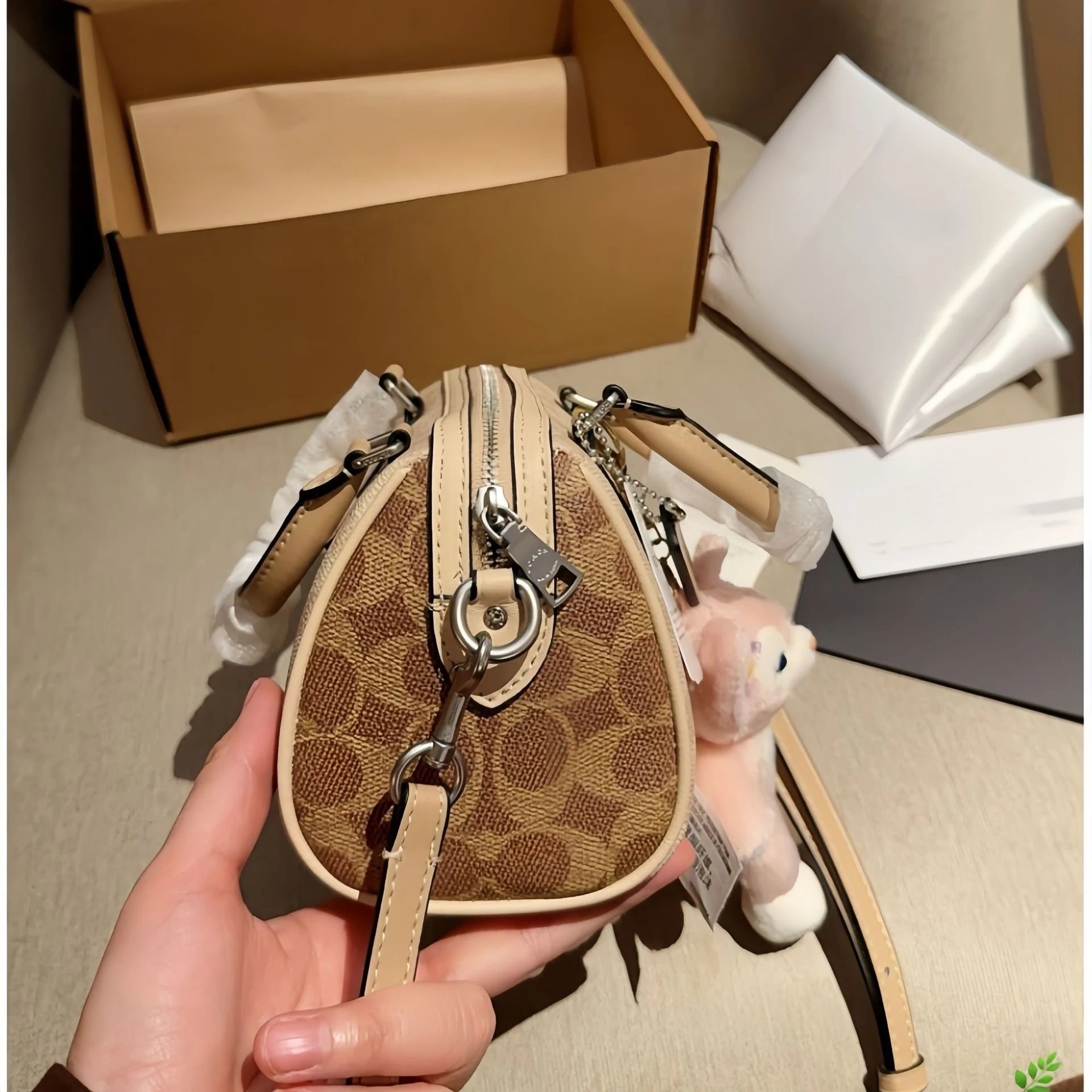 Coach Box Bag Mini Beige Signature Canvas Handbag - 18