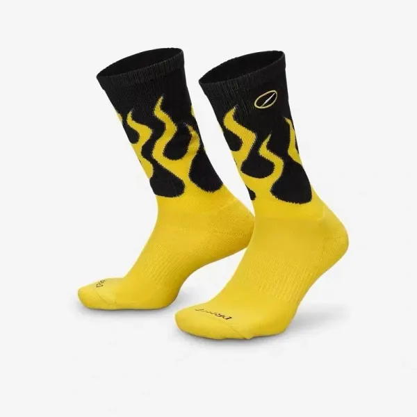 Design Flame Print Crew Socks Yellow / Black - 1