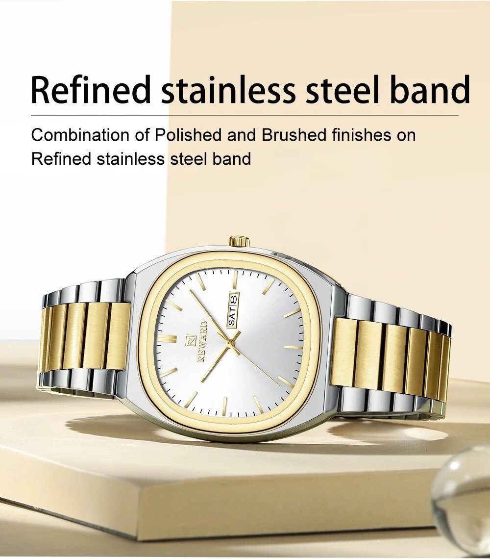 Design Reward Classic Oval Silver Watch with Champagne Dial Watches - 7