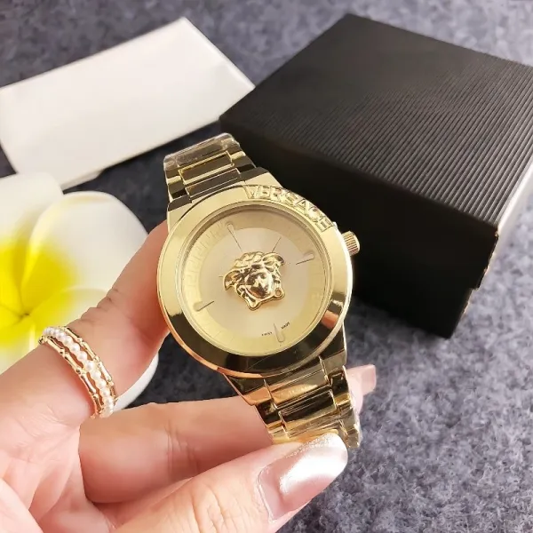 Versace Medusa Green Dial Gold-Tone Watch Watches - 6