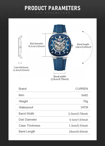 Design Curren Skeleton Automatic Watch Black Gold Watches - 10