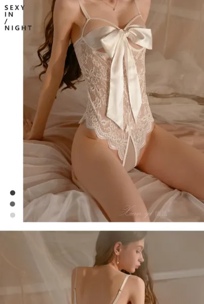 Design Lace Bodysuit with Ribbon Detail Red Underwear Set - 14