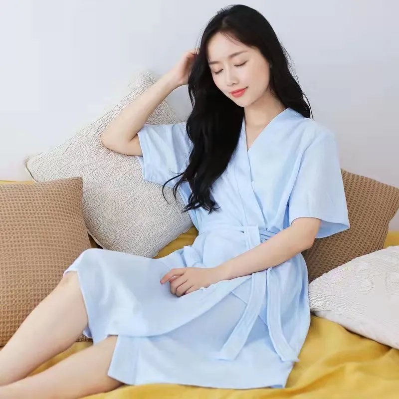 华夫格—浅蓝色女短袖