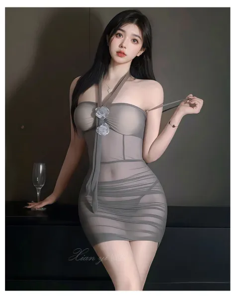 Design Pure Desire Sheer Bodycon Dress Gray - 11