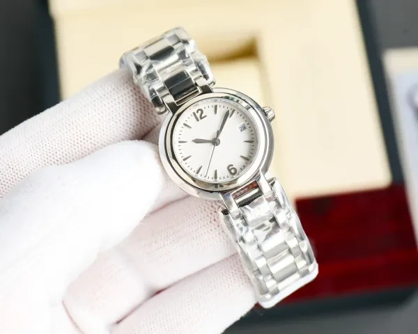Design Silver-Tone Stainless Steel Quartz Watch with White Dial and Date Window Watches - 1