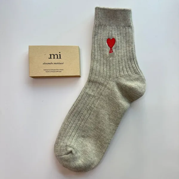AMI Paris Mi by Alexandre Mattiussi Heart Embroidered Gray Socks - 3