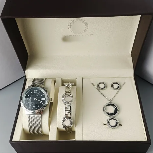 Versace Medusa Collection Black Dial Silver-tone Watch and Jewelry Set - 1