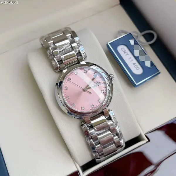Design Pink Dial Diamond-Set Stainless Steel Bracelet Watch Watches - 1