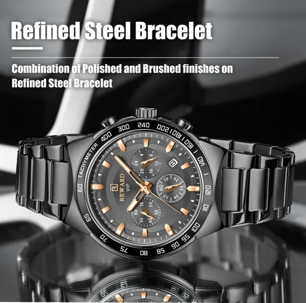 Design Reward VIP Chronograph Silver Dial Blue Bezel Stainless Steel Watch Watches - 11