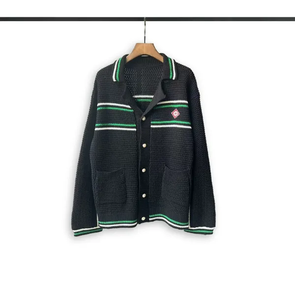 Casablanca Embroidered V-Neck Cardigan Black with Mint Trim - 23
