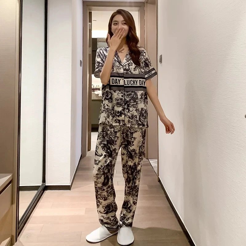 Dior Toile de Jouy Print Sleepwear Set White / Black - 27