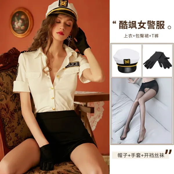 Design Police Uniform Costume Set White + Black - 1