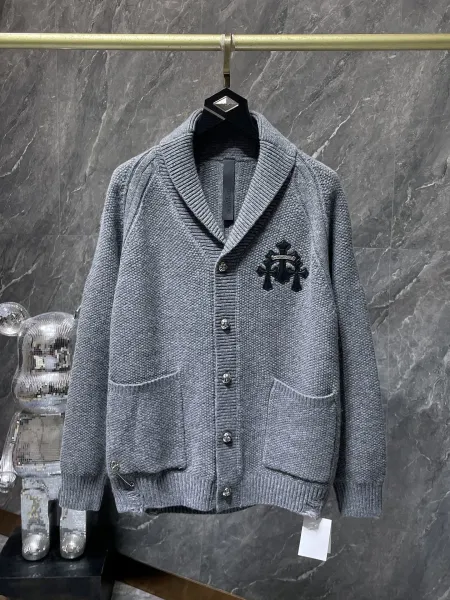 Chrome Hearts Cross Embroidered Shawl Collar Cardigan Gray Outerwear.cardigan - 1