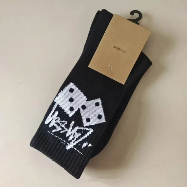Design Dice Print Crew Socks Black - 1