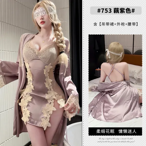 Design #753 Lilac Purple Lace-Trimmed Sleepwear Set - 1