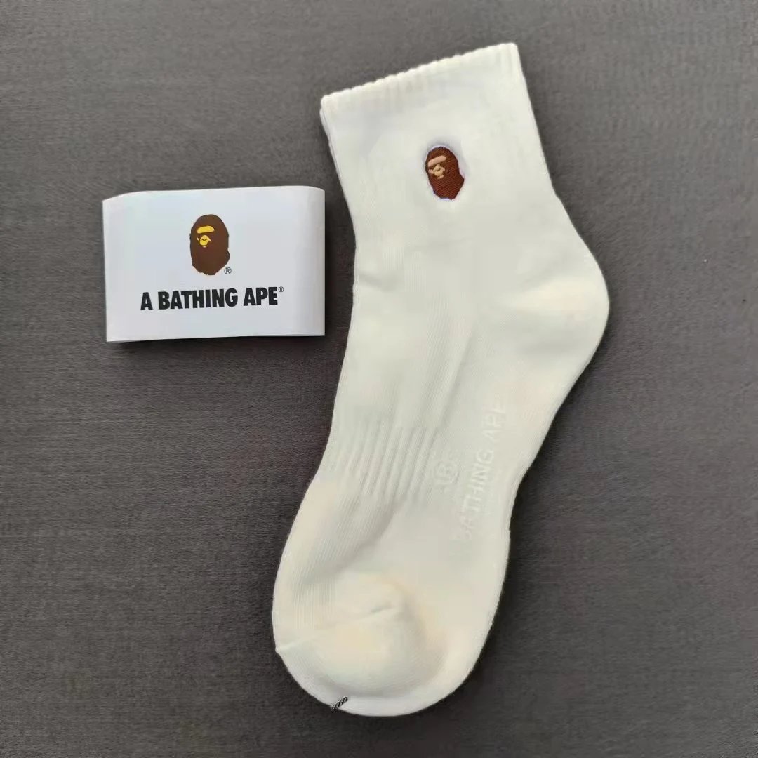 A Bathing Ape Classic Ape Head Embroidered Socks White - 7