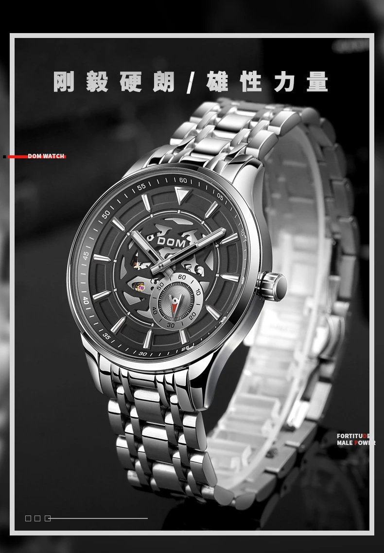 Design DOM Skeleton Watch Teal Leather Strap Mechanical Watch Watches - 4