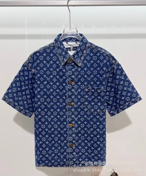 Louis Vuitton Monogram Denim Short-Sleeve Shirt Navy - 1